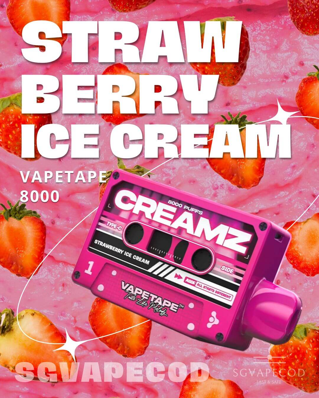 Vapetape-8000-Strawberry-Ice-Cream-(SG VAPE COD)